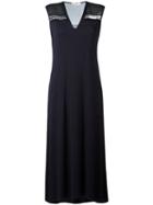 D.exterior Panel V-neck Dress, Women's, Size: Medium, Blue, Cotton/elastodiene/viscose