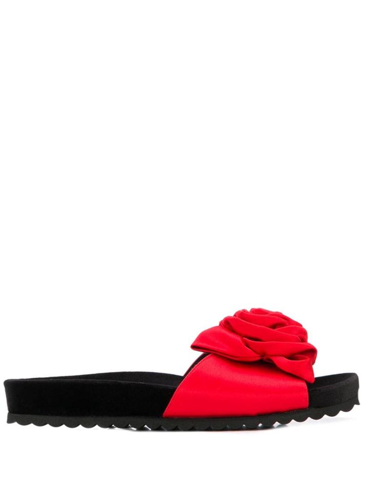 Miu Miu Rose Applique Slides - Red