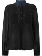 Diesel Denim Collar Sheer Shirt, Women's, Size: Medium, Black, Polyester/cotton