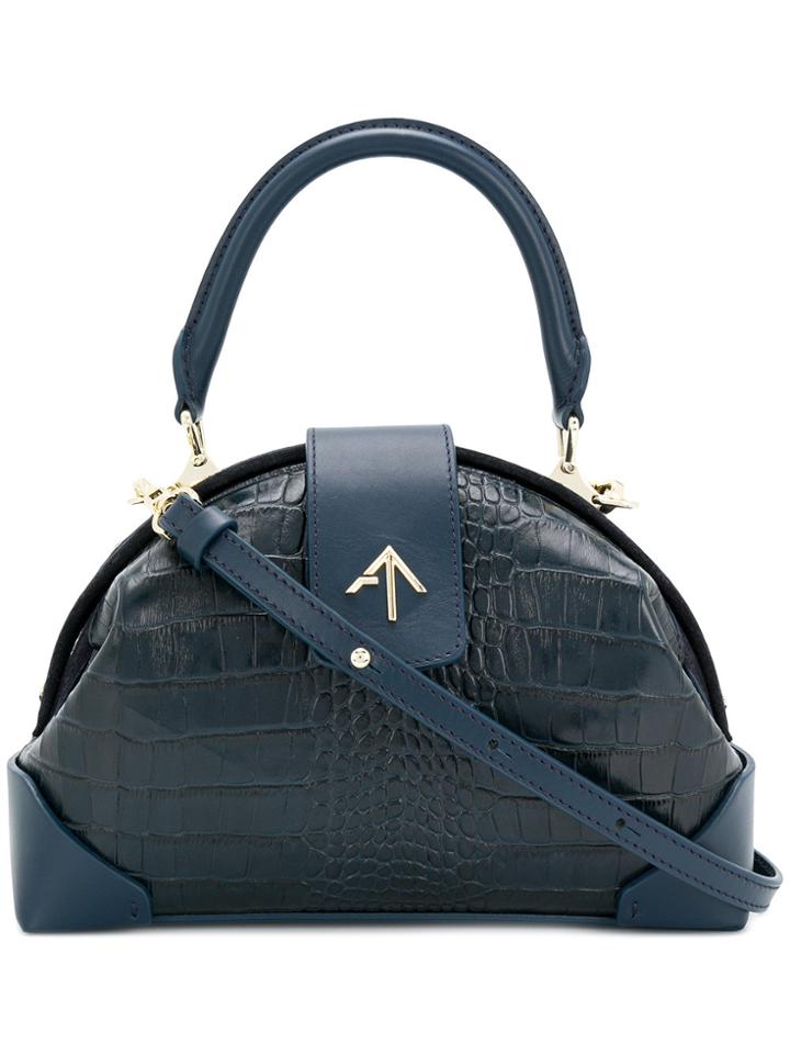 Manu Atelier Demi Croc Shoulder Bag - Blue