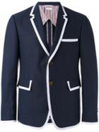 Thom Browne Contrast Detail Blazer, Men's, Size: 1, Blue, Linen/flax/cupro/polyester