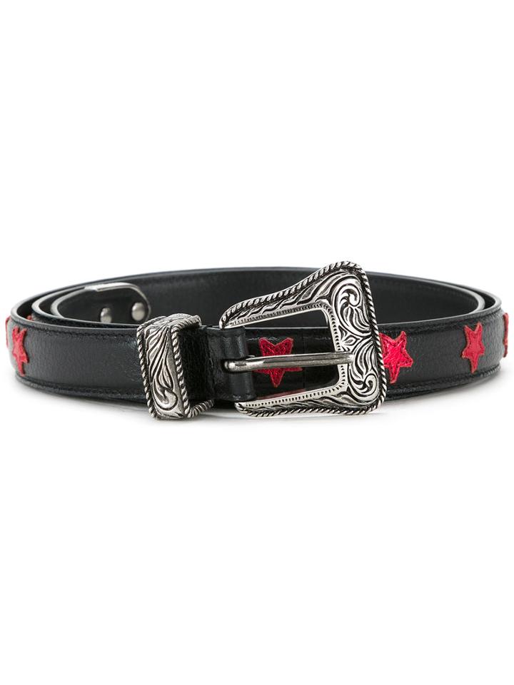 Saint Laurent Star Patch Belt, Men's, Size: 95, Black, Buffalo Leather