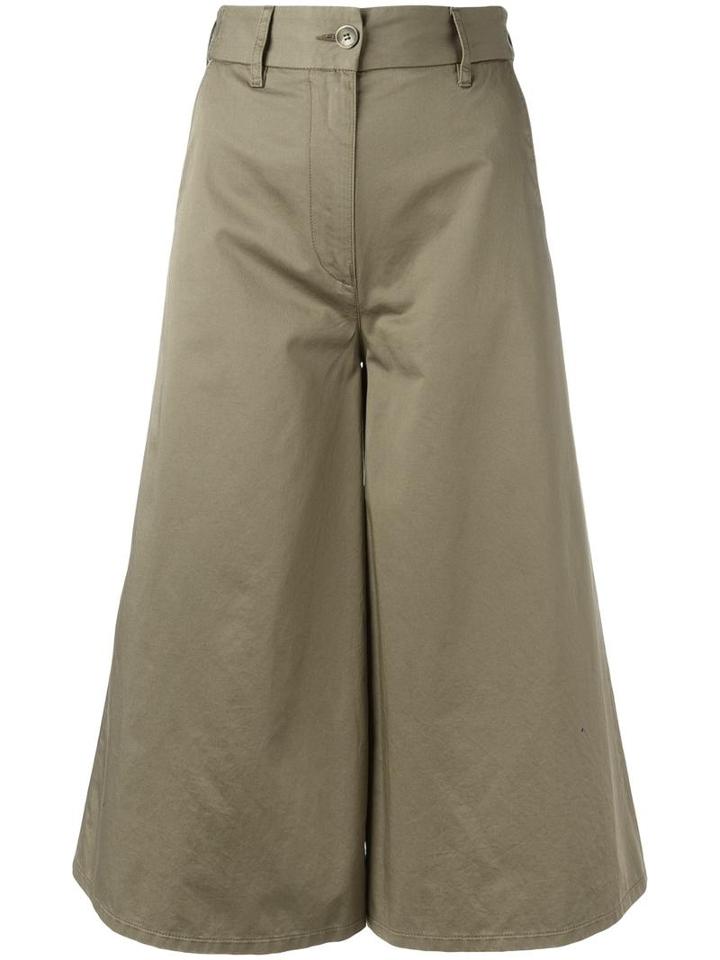 Mm6 Maison Margiela Cropped Palazzo Pants, Women's, Size: 38, Green, Cotton