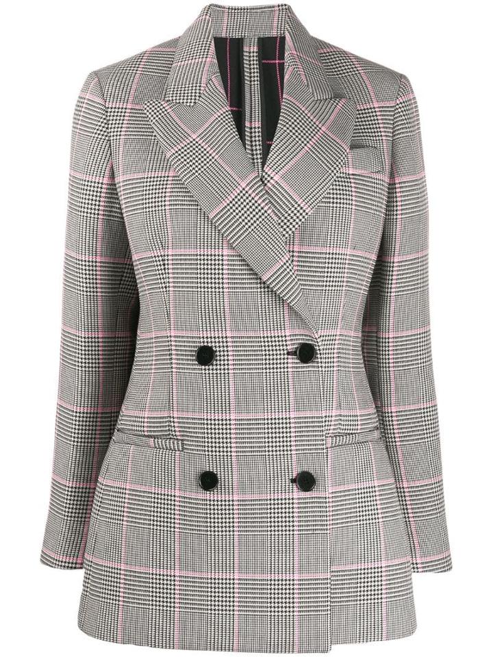 Msgm Checked Double-breasted Blazer - Black