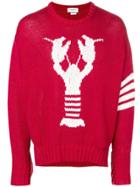 Thom Browne 4-bar Lobster Icon Intarsia Pullover - Red