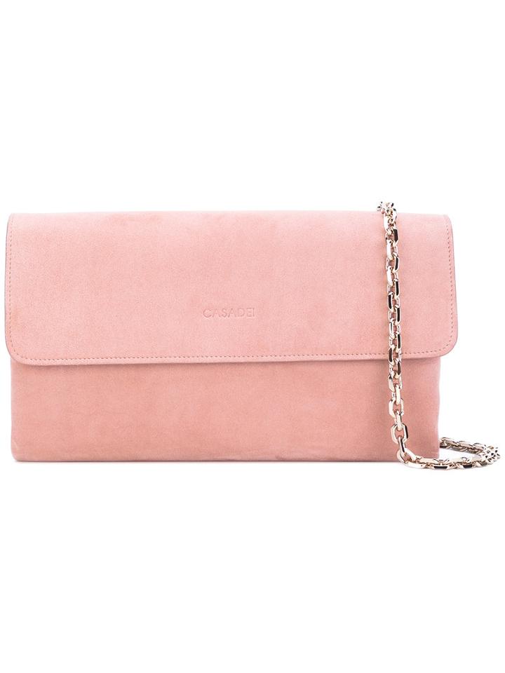 Casadei - Logo Embossed Shoulder Bag - Women - Chamois Leather/satin - One Size, Pink/purple, Chamois Leather/satin