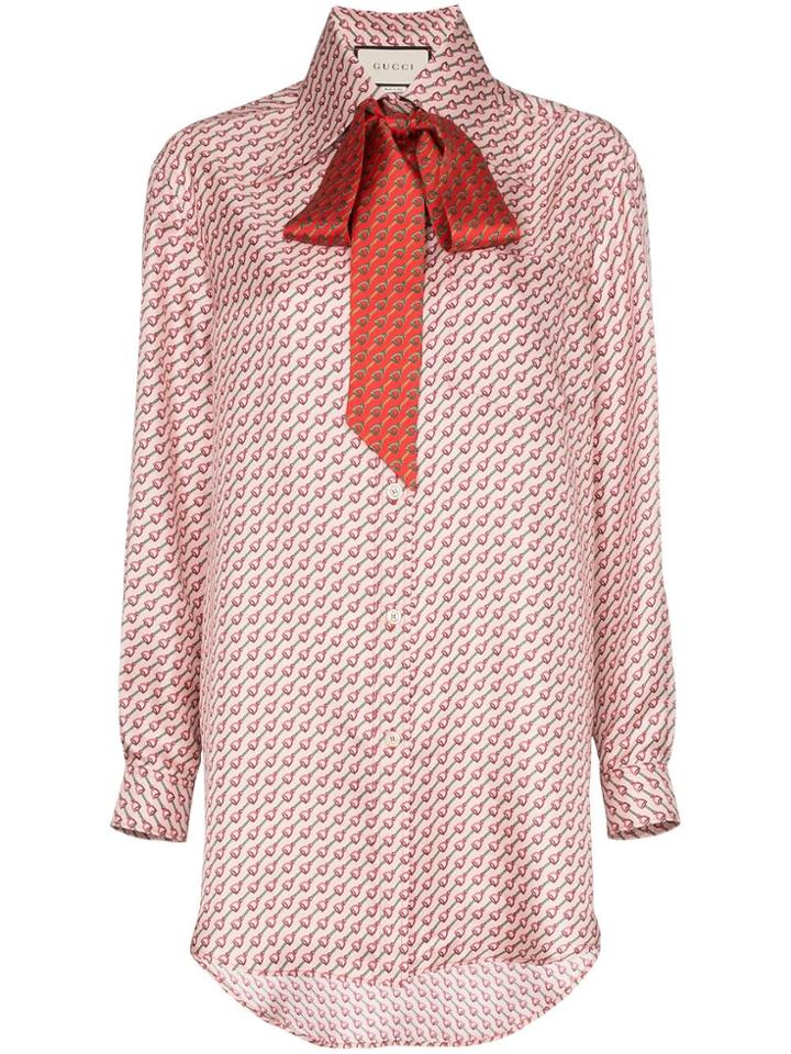 Gucci Patterned Pussy-bow Shirt - Pink