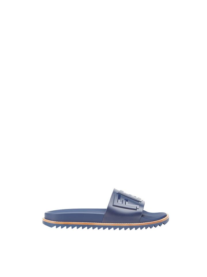 Fendi Logo Embossed Pool Slides - Blue
