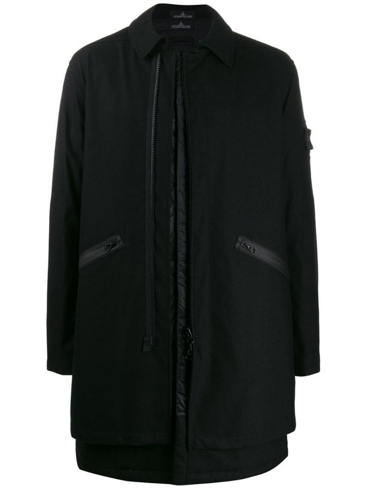 Stone Island Shadow Project Zipped Single Breasted Coat - Black