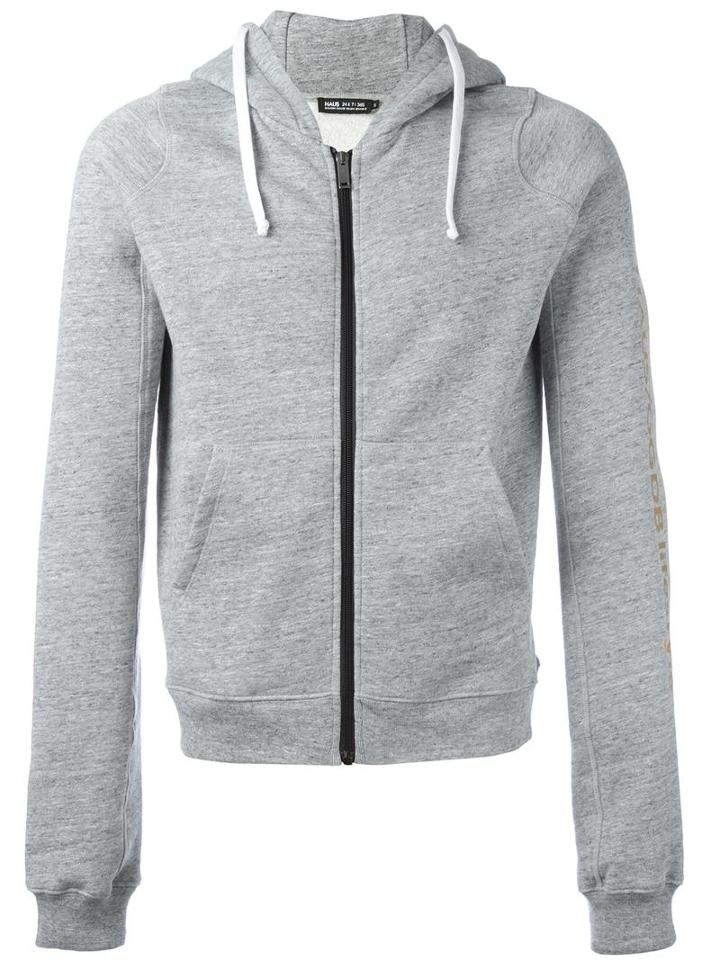 Haus By Ggdb Logo Print Zipped Hoodie, Men's, Size: Large, Grey, Cotton/spandex/elastane