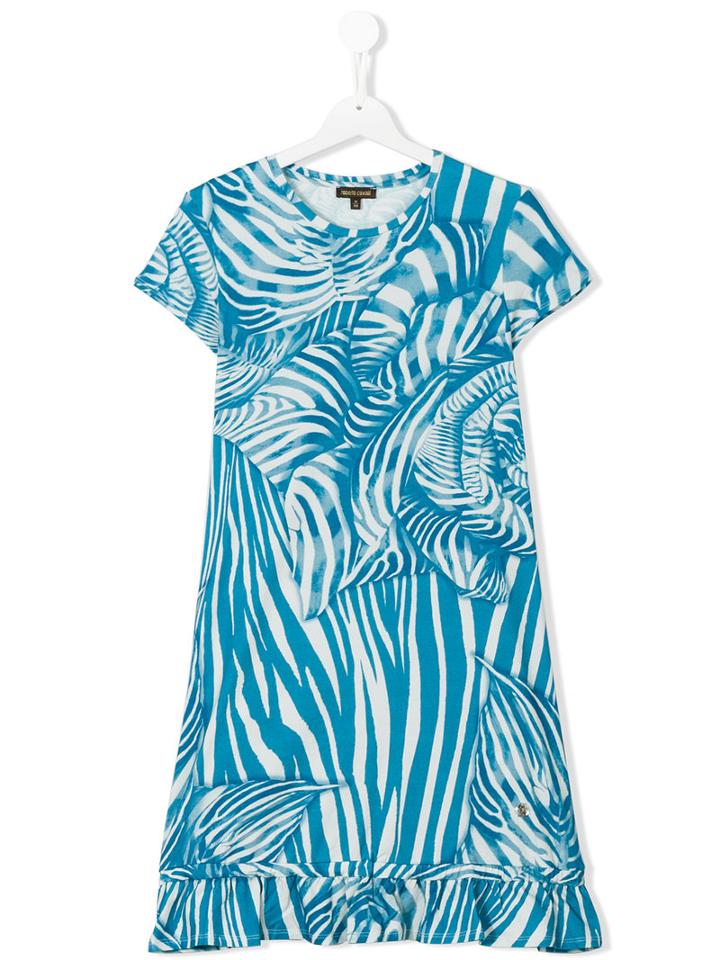 Roberto Cavalli Kids - Teen Zebra Print Dress - Kids - Cotton/spandex/elastane - 14 Yrs, Blue