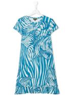 Roberto Cavalli Kids - Teen Zebra Print Dress - Kids - Cotton/spandex/elastane - 14 Yrs, Blue
