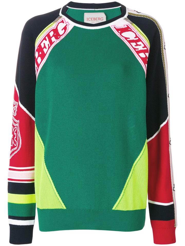 Iceberg Colour-block Logo Jumper - Green