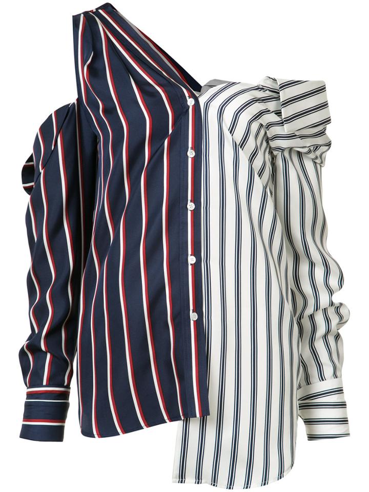 Monse Long-sleeve Button-down Top With Open Shoulders - Blue