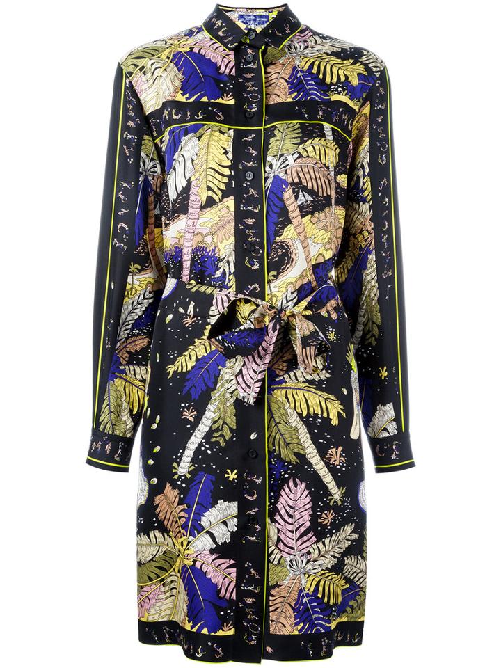 Emilio Pucci Palm Trees Print Shirt Dress, Women's, Size: 40, Black, Silk