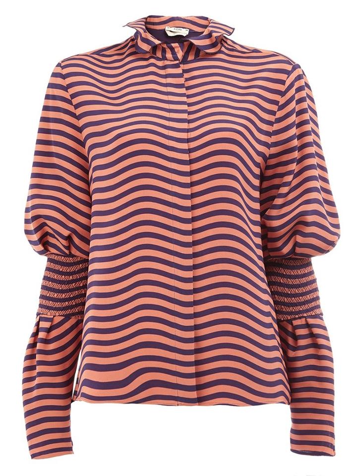 Fendi Wavy Print Shirt, Women's, Size: 40, Purple, Silk/polyamide/spandex/elastane