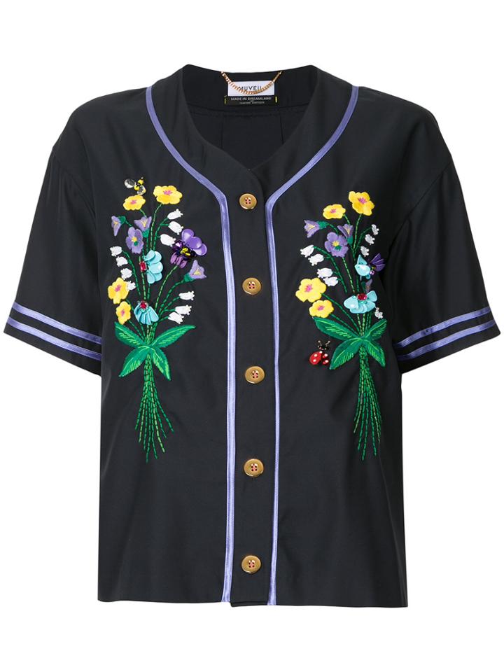 Muveil Button Embroidered Shirt - Black