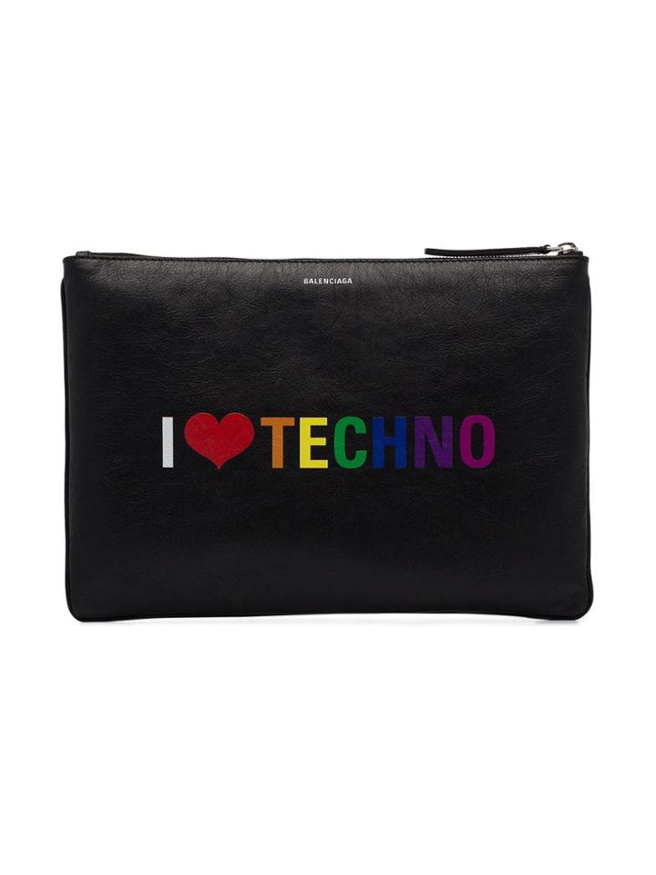 Balenciaga Black I Love Techno Leather Pouch