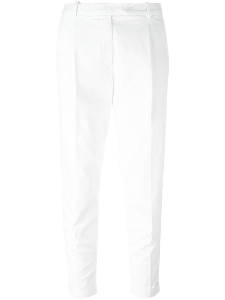 Eleventy Tapered Cropped Trousers, Women's, Size: 31, White, Cotton/elastodiene/spandex/elastane