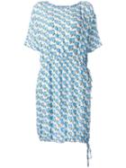 Prada Heart Print Dress, Women's, Size: 40, Blue, Silk