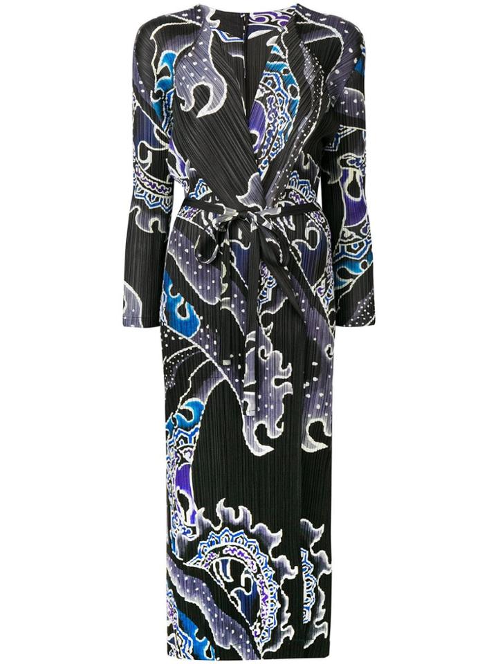Pleats Please By Issey Miyake Wave Printed Long Coat - Black