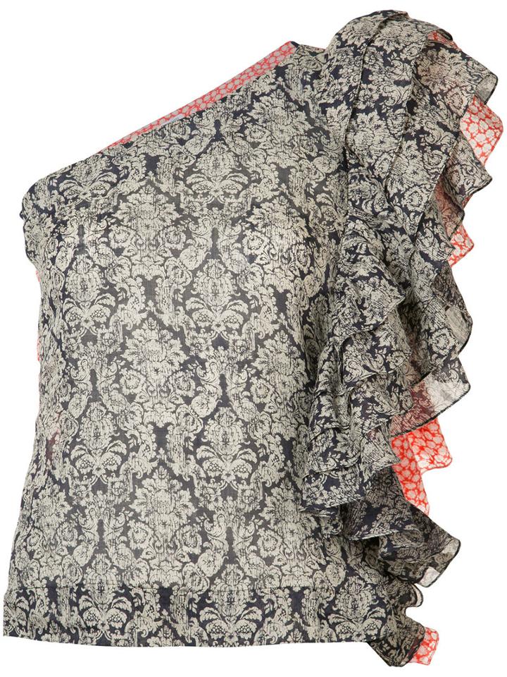 Rosie Assoulin - Ruffled One-shoulder Floral Top - Women - Cotton/rayon - Xs, Women's, Black, Cotton/rayon