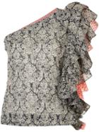 Rosie Assoulin - Ruffled One-shoulder Floral Top - Women - Cotton/rayon - Xs, Women's, Black, Cotton/rayon