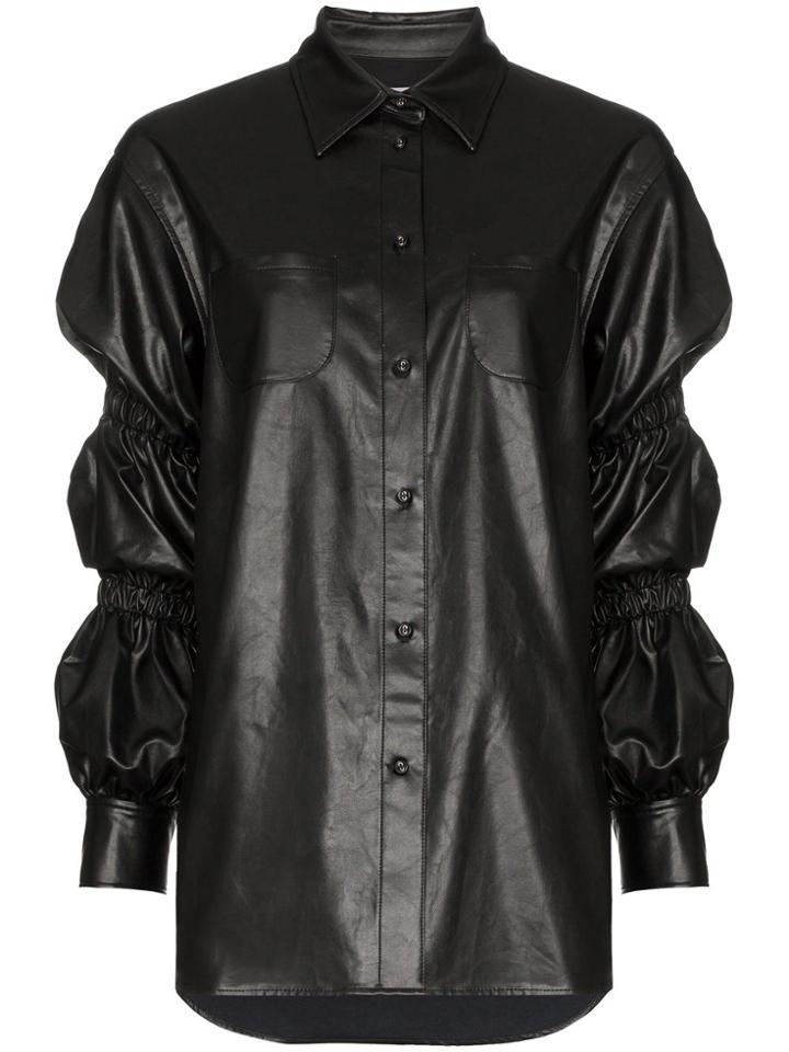 Pushbutton Faux-leather Shirt - Black