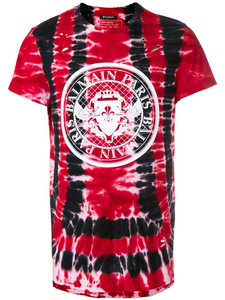 Balmain Logo Crest Tie-dye T-shirt - Red