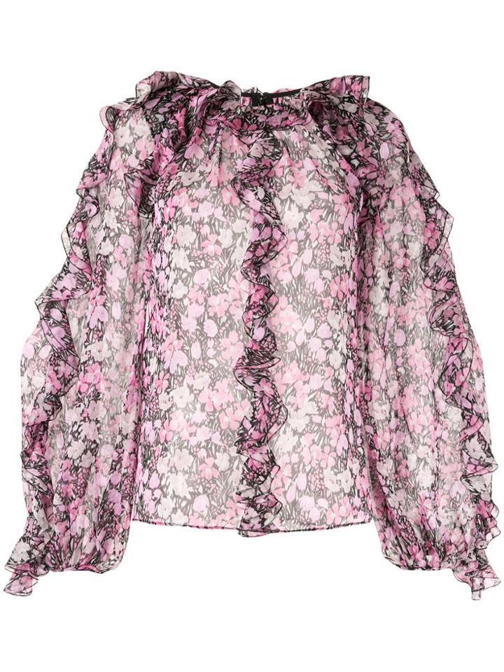 Giambattista Valli Floral Ruffle Trim Blouse - Purple