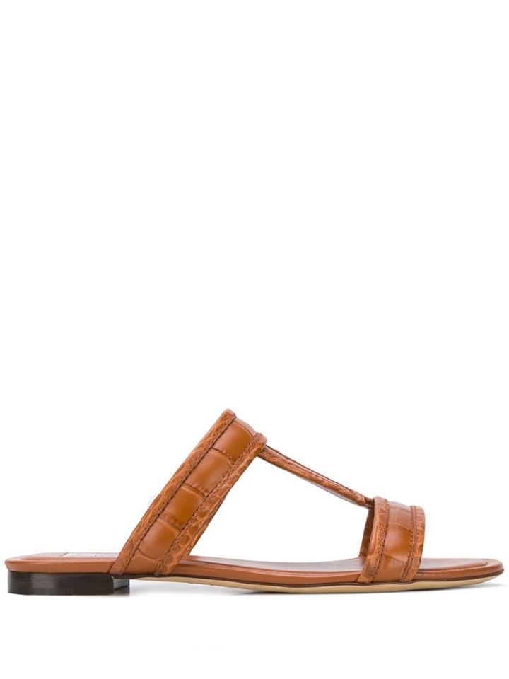 Tod's Crocodile-effect Flat Sandals - Brown