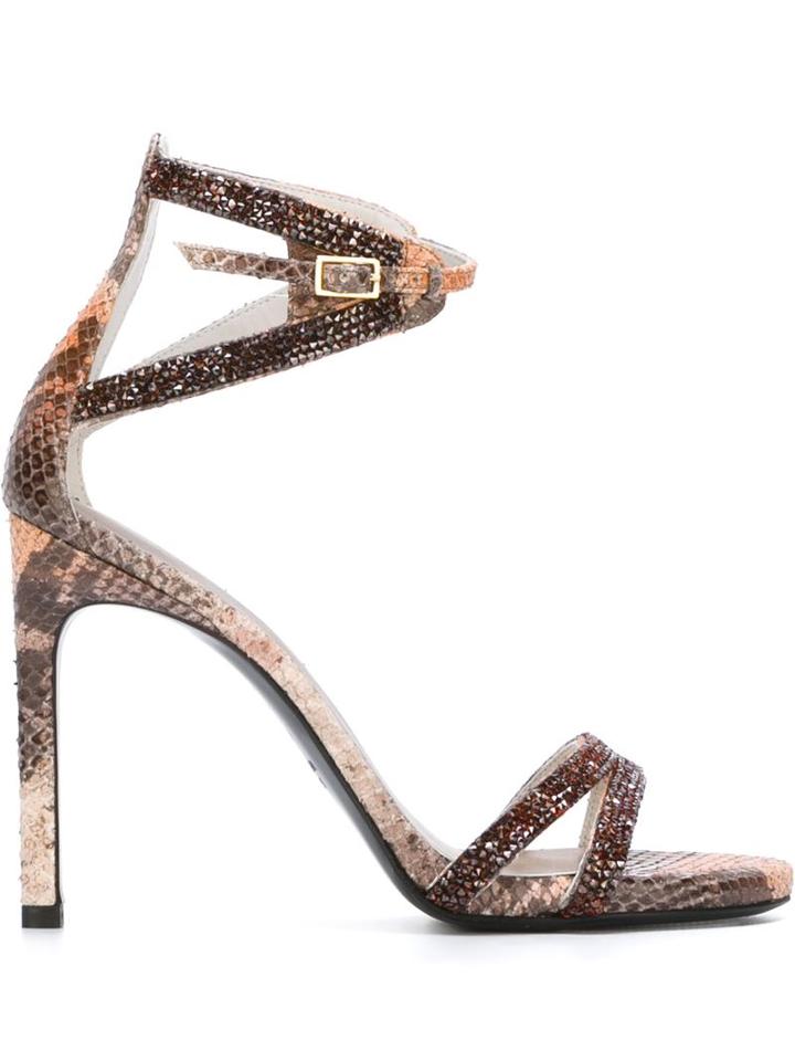 Stuart Weitzman Snakeskin Effect Embellished Sandals