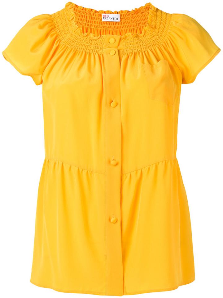 Red Valentino - Elasticated Collar Blouse - Women - Silk - 38, Yellow/orange, Silk