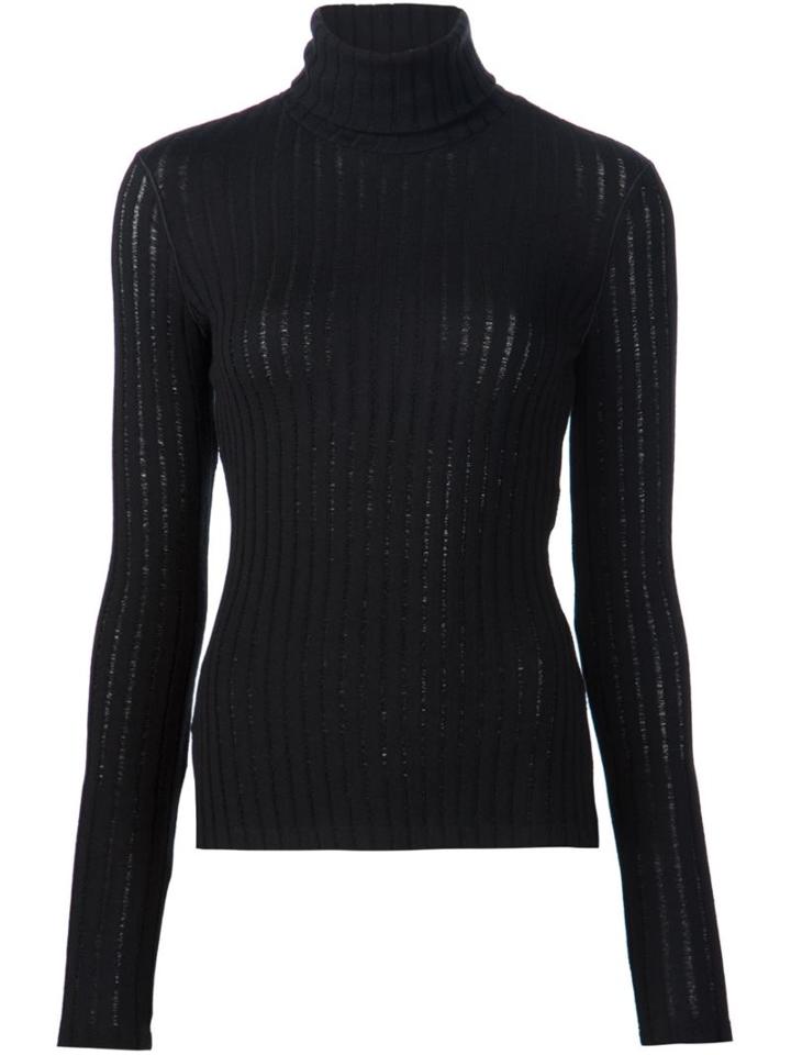 Paco Rabanne Ribbed Turtleneck Jumper, Women's, Size: 40, Black, Wool