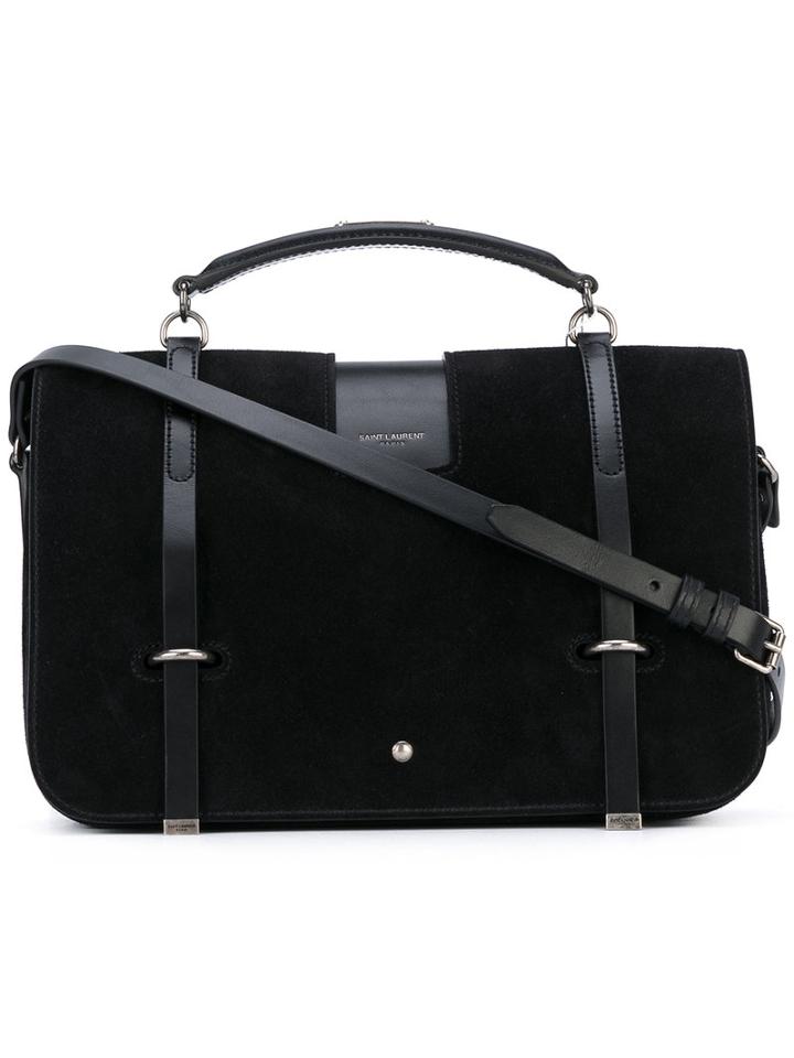 Saint Laurent - Buckle Strap Satchel - Women - Suede - One Size, Black, Suede
