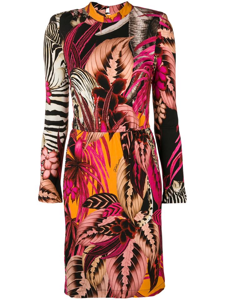 Just Cavalli Tropical-print Pencil Dress - Pink & Purple