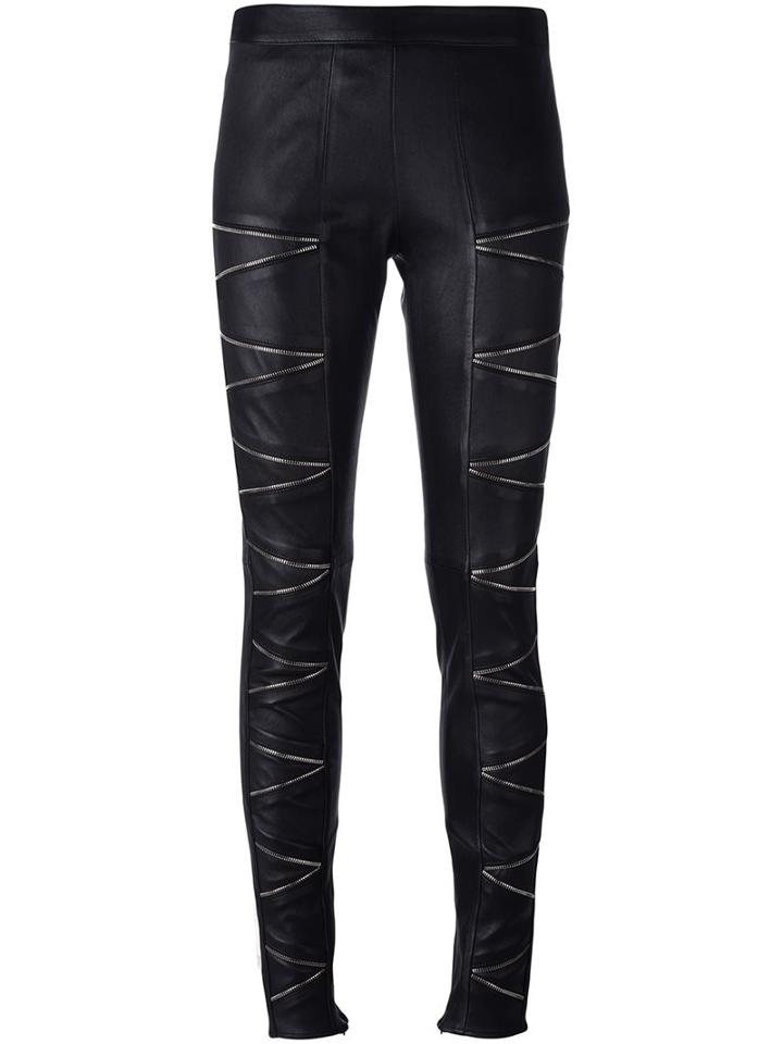 Philipp Plein 'on And On' Skinny Trousers, Women's, Size: Small, Black, Lamb Skin/cotton/spandex/elastane