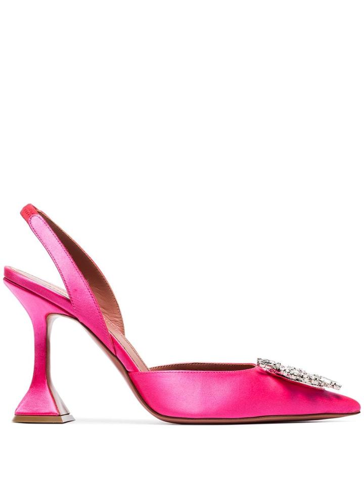 Amina Muaddi Pink Begum 95 Satin Slingback Pumps