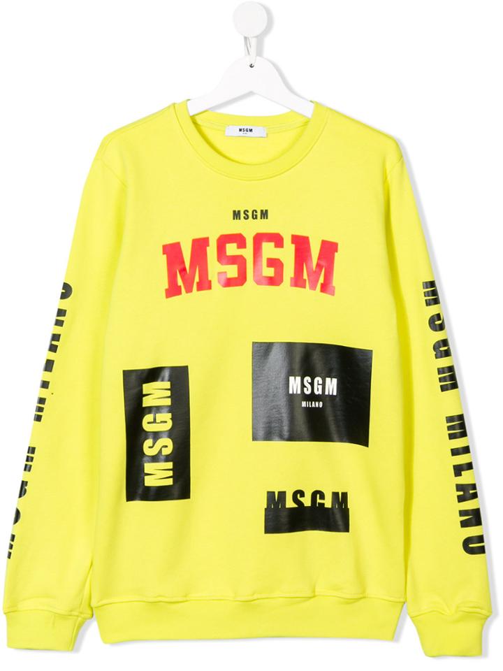 Msgm Kids Teen Multi Logo Sweatshirt - Yellow & Orange