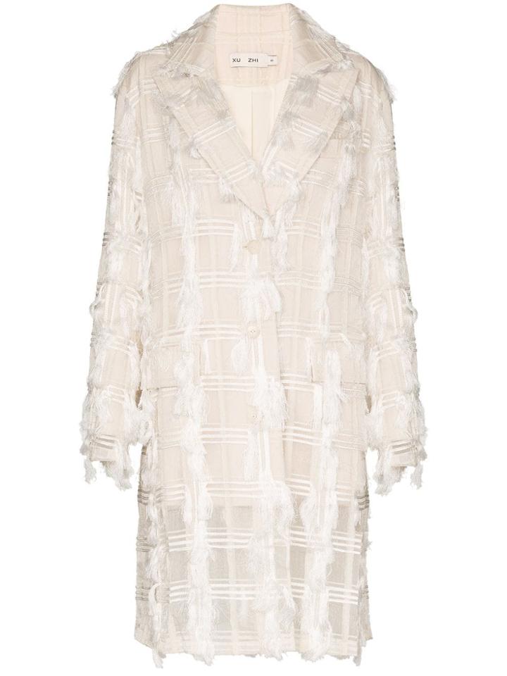 Xu Zhi Check Appliqué Single-breasted Coat - White