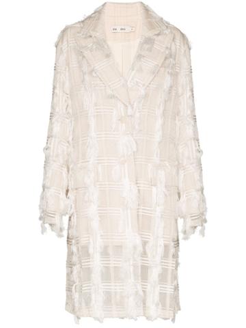 Xu Zhi Check Appliqué Single-breasted Coat - White
