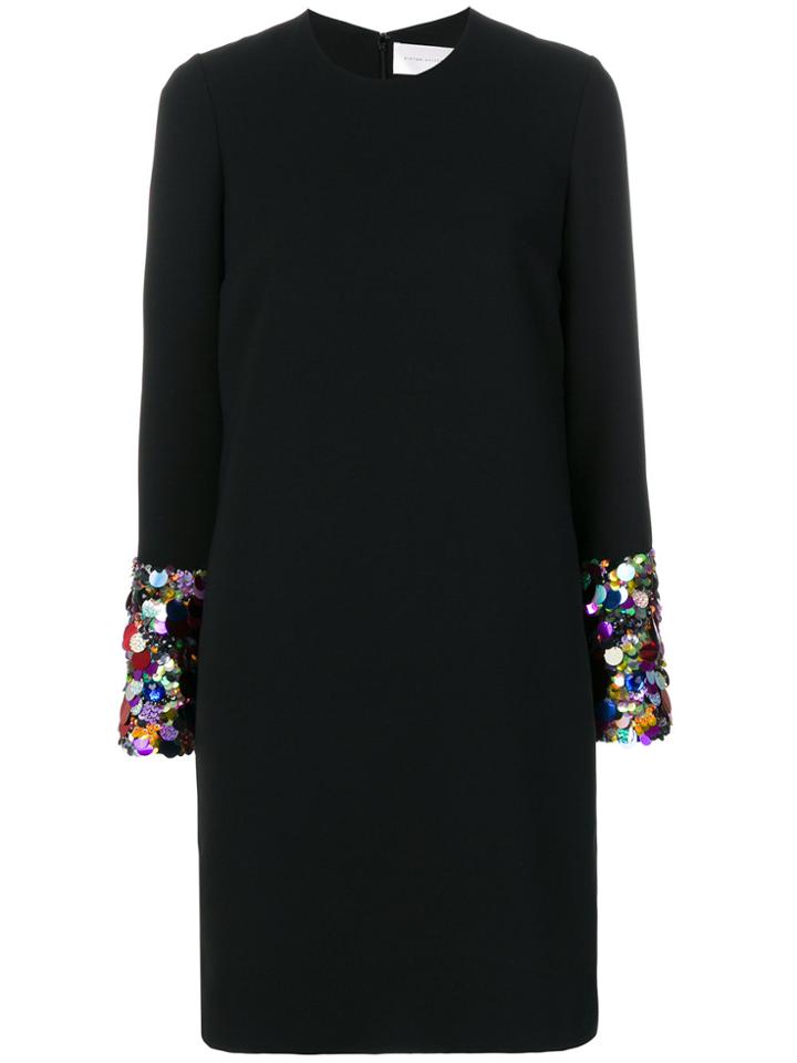 Victoria Victoria Beckham Shift Dress With Sequinned Cuffs - Black