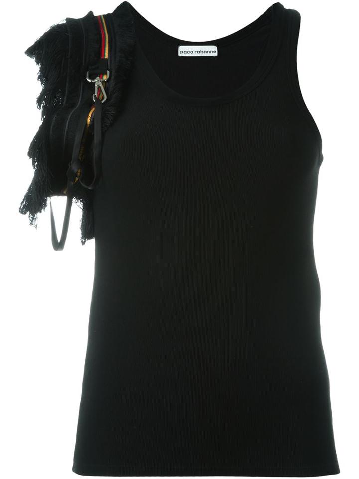 Paco Rabanne Fringed Asymmetric Tank Top, Women's, Size: 36, Black, Viscose/polyamide/spandex/elastane/polyester