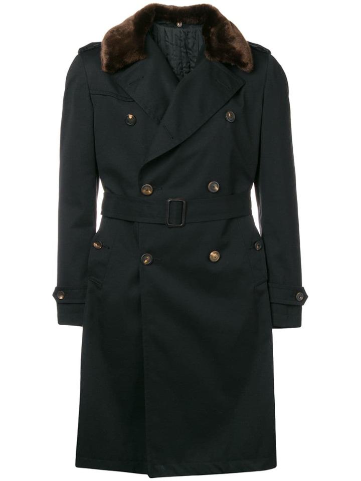 Tagliatore Faux-fur Trim Trench Coat - Black