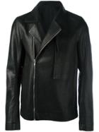 Rick Owens Funnel Neck Biker Jacket, Men's, Size: 52, Black, Calf Leather/cotton/cupro