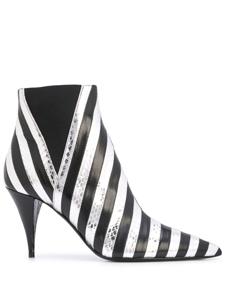 Saint Laurent Kiki Striped Ankle Boots - Black
