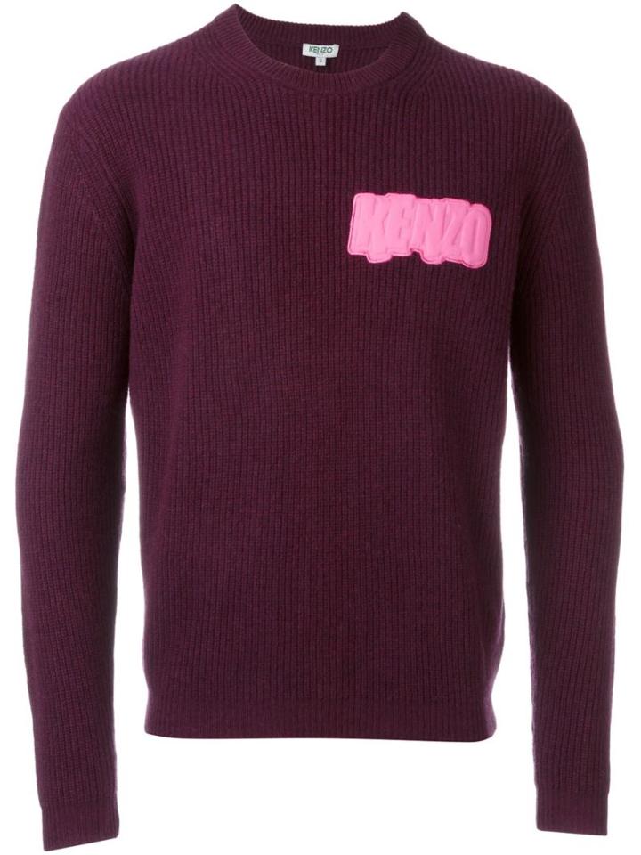 Kenzo Logo Patch Ribbed Jumper, Men's, Size: Xl, Pink/purple, Wool