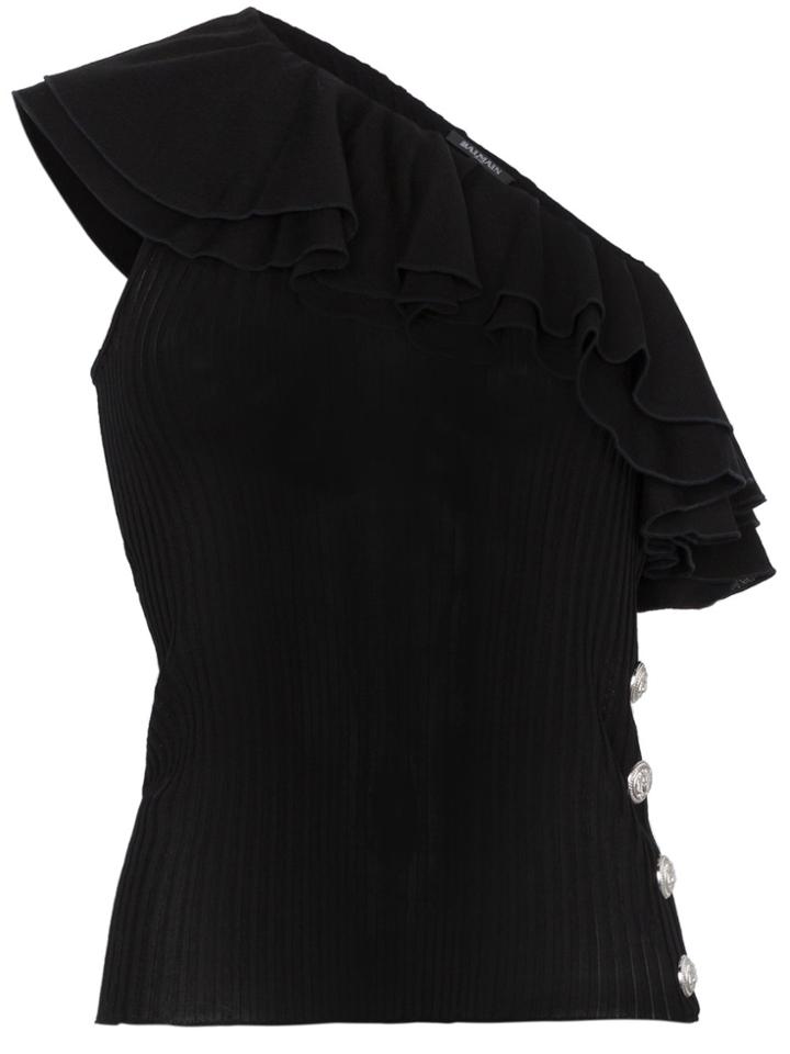 Balmain Asymmetric One Shoulder Top - Black