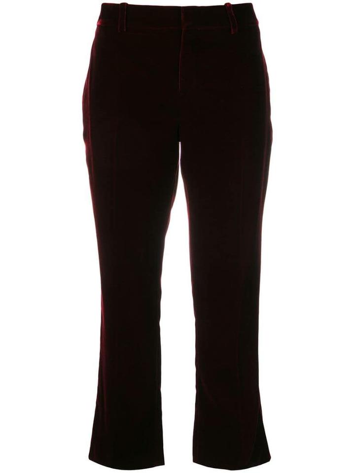 Saint Laurent Burgundy Mid Rise Flared Velvet Trousers