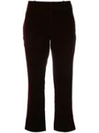 Saint Laurent Burgundy Mid Rise Flared Velvet Trousers